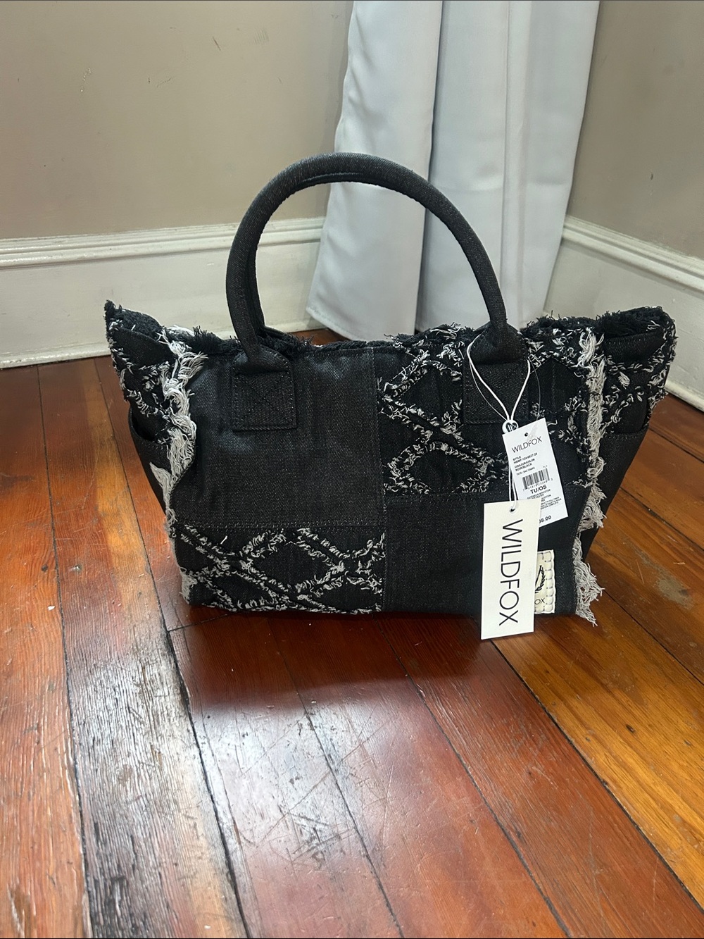 Wildfox Black Denim Fringe Crossbody Tote - Picture 2 of 12